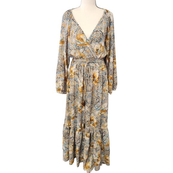 Anthropologie Chaudry Boho Prairie Cottage Floral Maxi Long Sleeve Dress Large - Picture 1 of 9